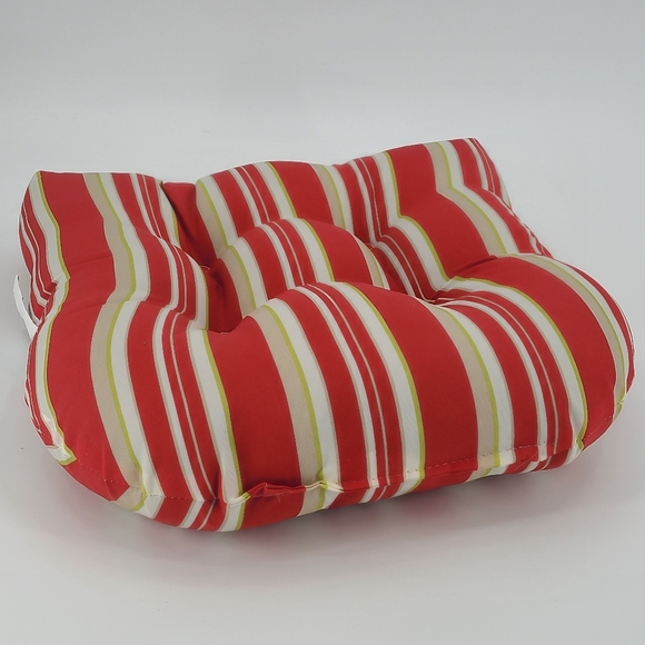 One Outdoor Patio Seat Cushion Red, Green, White, Tan Stripes - Picture 3 of 9